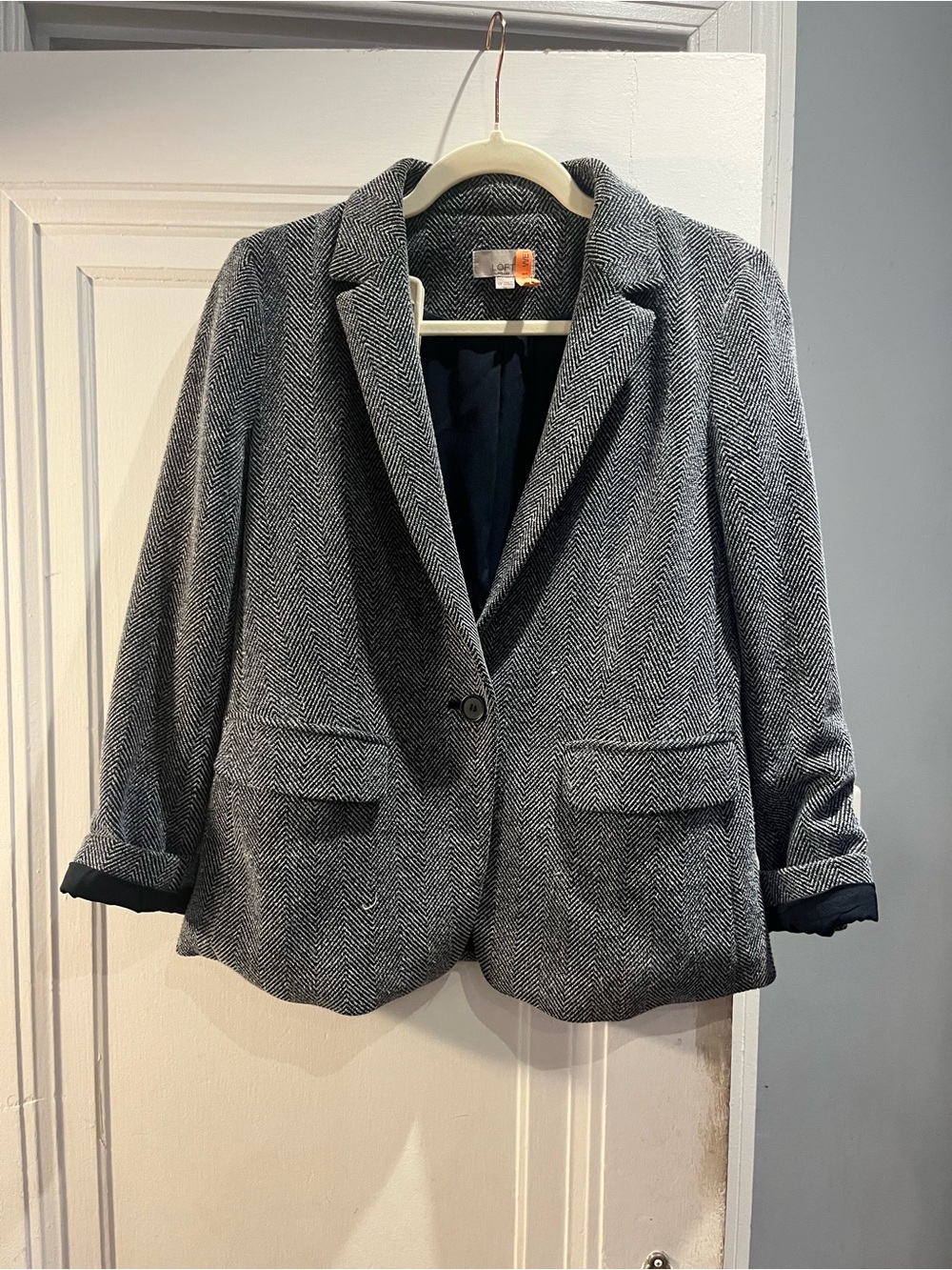 LOFT Blue- Gray Herringbone Single-Button Blazer - 6P
